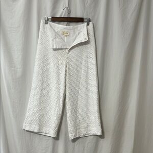 Marled White Wide Leg Pants with Textured Fabric